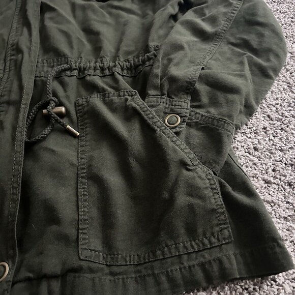 Vanity Hooded Utility Anorak Jacket Pockets Full Zip Olive Green Womens Medium - Picture 5 of 10